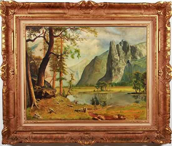 Appraisal: Andre Strauss French - MOUNTAIN LANDSCAPE WITH POND oil on