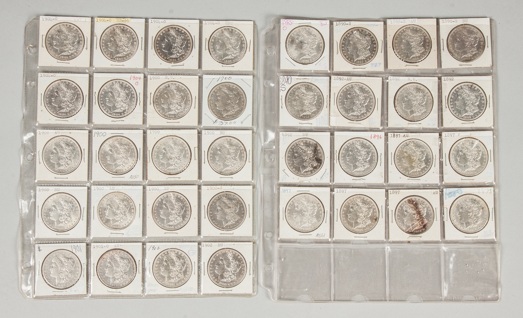 Appraisal: Thirty-Six Morgan Silver Dollars - -O - - -S -