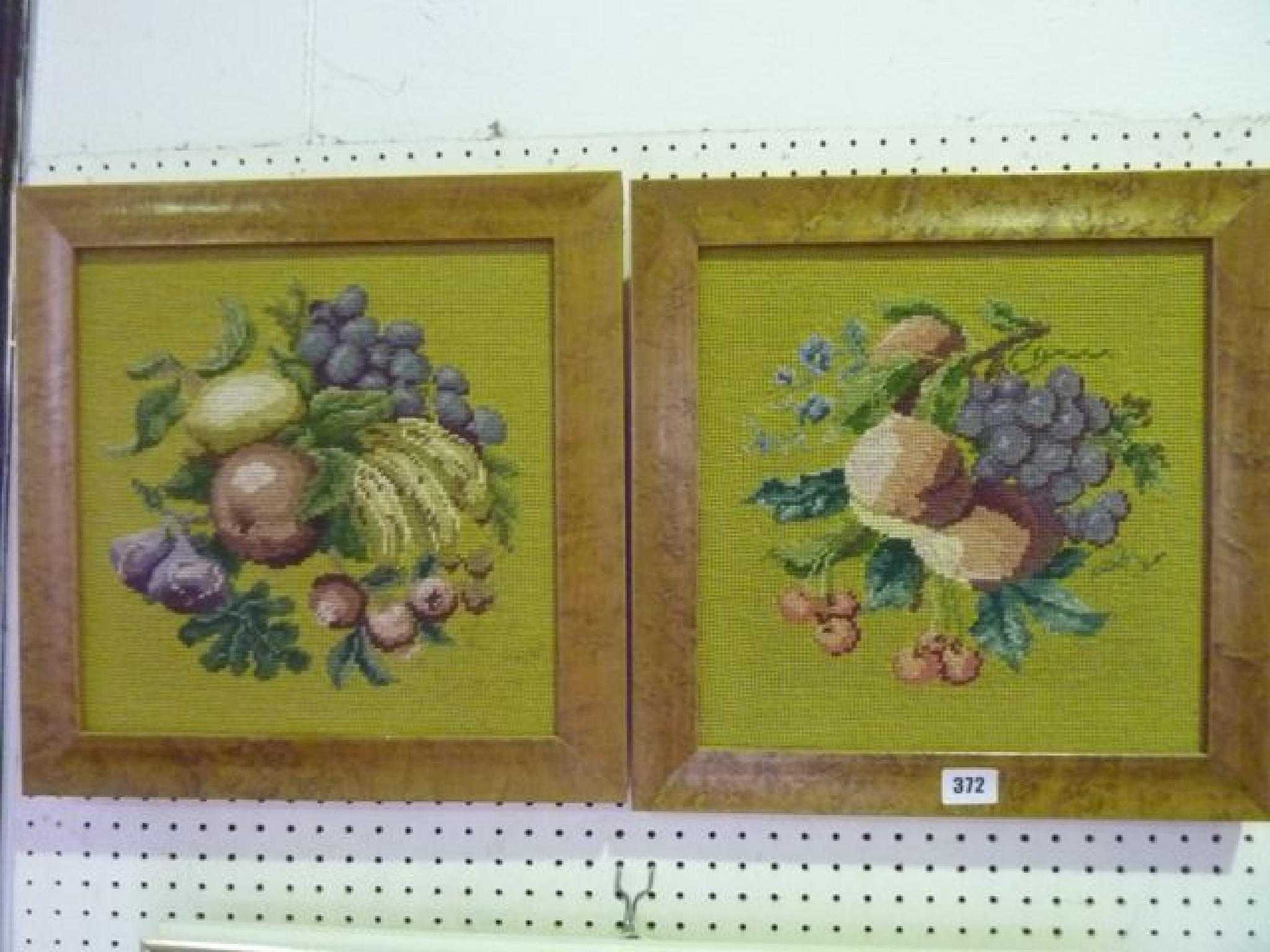 Appraisal: Four hand worked tapestry panels showing fruit each within birds