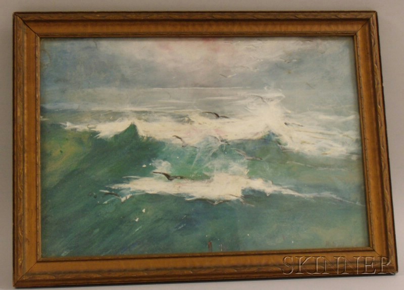 Appraisal: Framed American School Watercolor and Gouache on Paper Ocean Waves