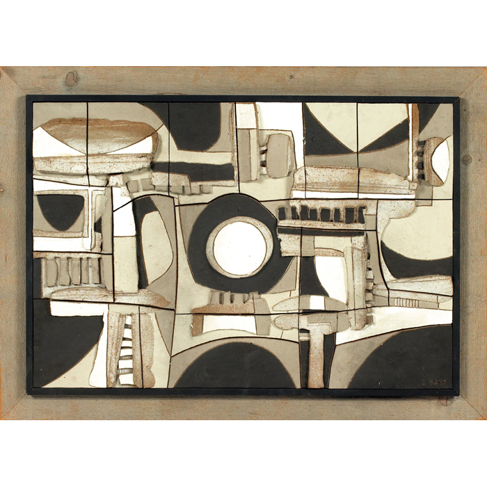 Appraisal: Clyde Burt ceramic wall sculpture rectangular composition in stoneware covered