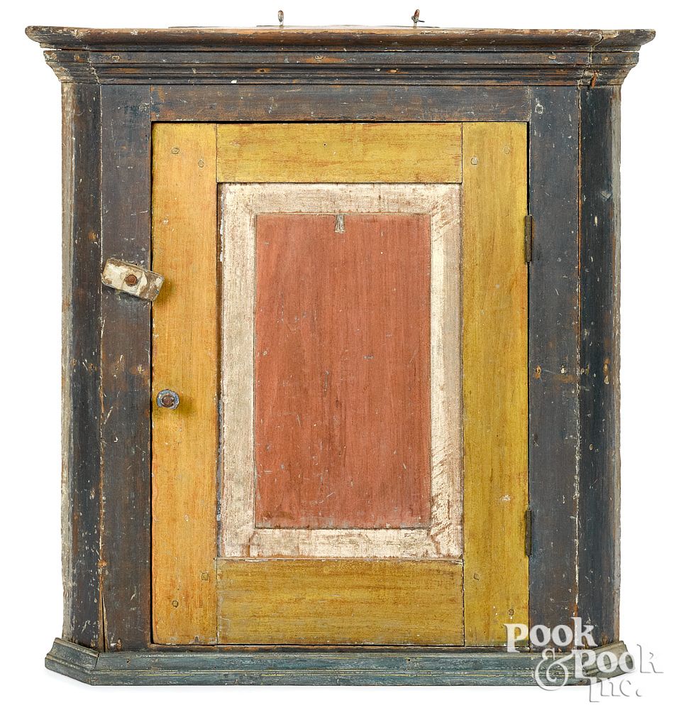 Appraisal: Pennsylvania painted hanging corner cupboard Pennsylvania painted hanging corner cupboard