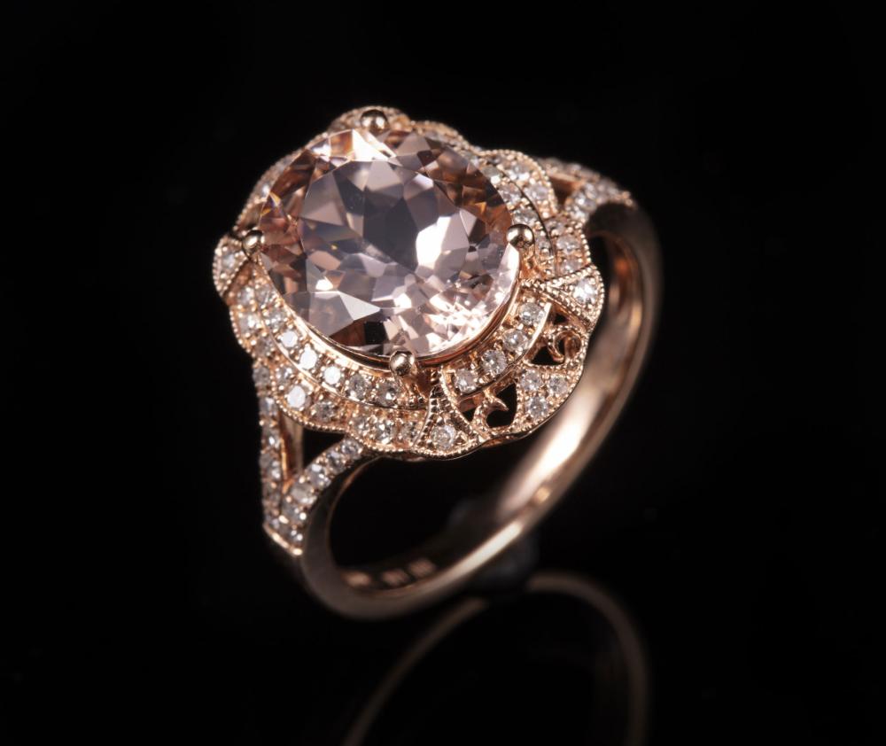 Appraisal: kt Rose Gold Morganite and Diamond Ring set with oval