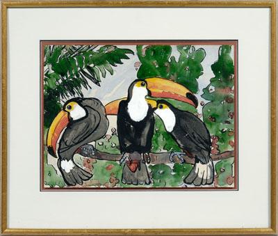 Appraisal: Jane Peterson watercolor New York - three toucans on a