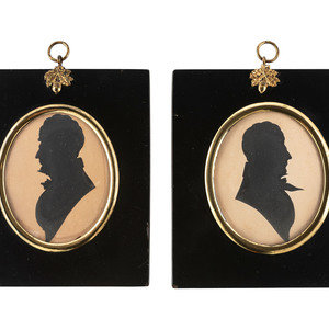 Appraisal: A Pair of Cut Paper Silhouette Portraits and a Wax