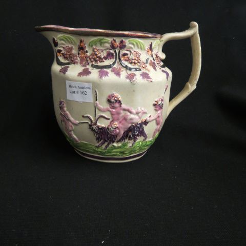 Appraisal: th Century English Pink Luster Pitcher naked children with goat