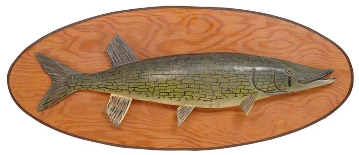 Appraisal: CARVED AND PAINTED PICKEREL BY LAWRENCE IRVINE Finely carved and