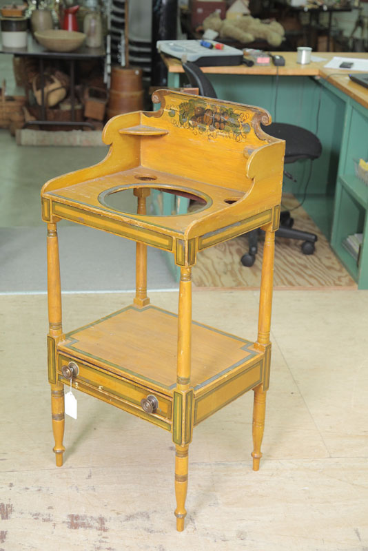 Appraisal: WASHSTAND Yellow Sheraton style with friut and geometric paint decoration