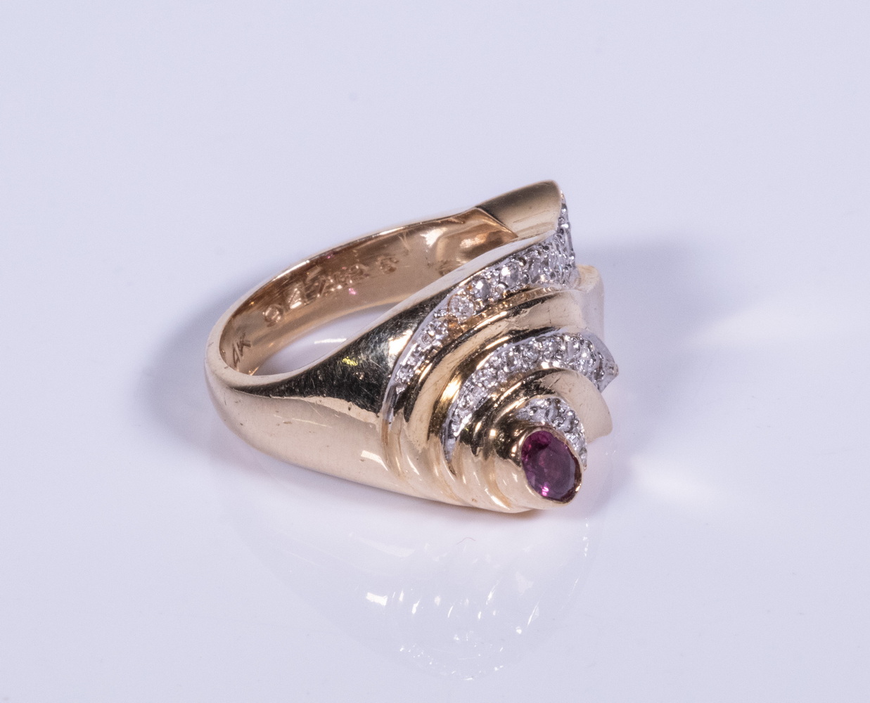 Appraisal: LADY'S GOLD RUBY DIAMOND RING Original Erte design Retro Style