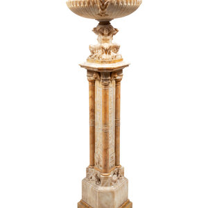 Appraisal: A Continental Alabaster and Marble Urn and Pedestal First Half