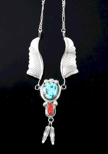 Appraisal: Navajo Sterling Silver Turquoise Coral Necklace For sale in this