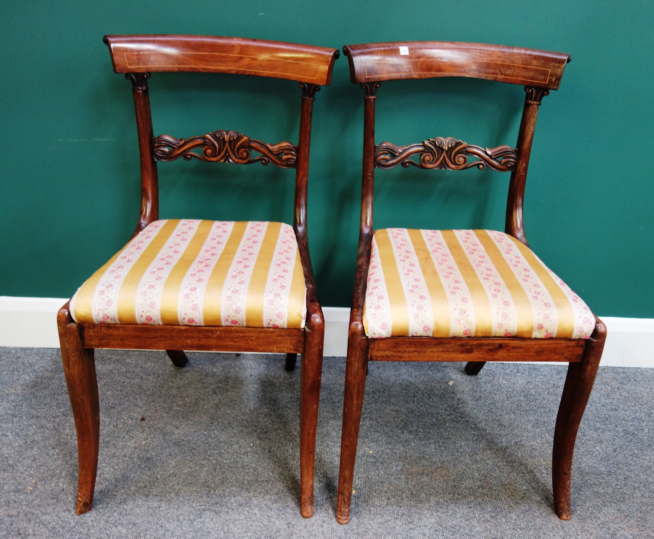 Appraisal: A set of six early Victorian inlaid rosewood dining chairs