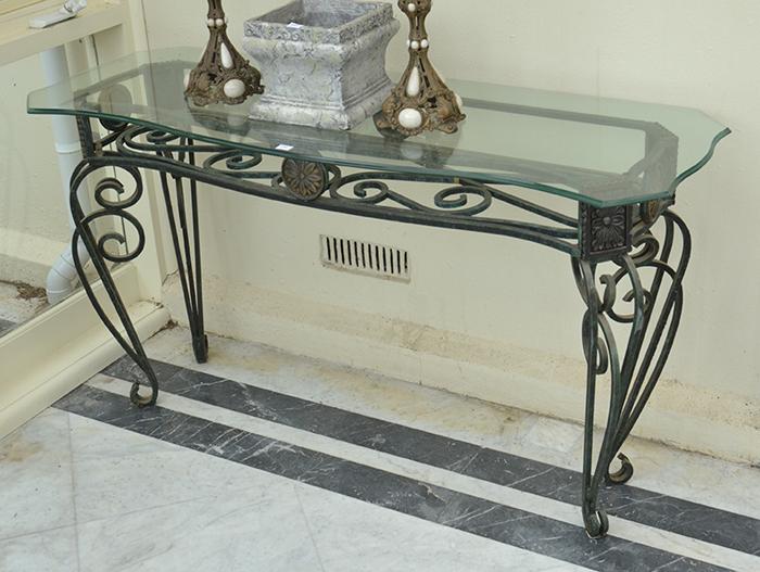 Appraisal: WROUGHT IRON GLASS-TOP CONSOLE X X