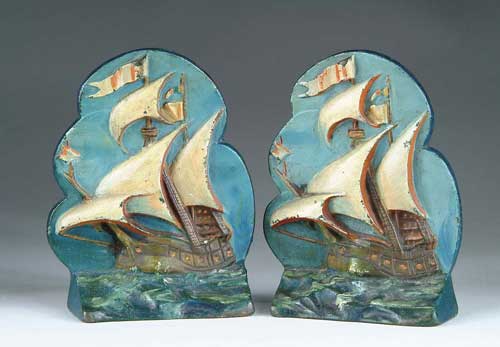 Appraisal: PAIR OF PAINTED SHIP BOOKENDS SIZE - h x -