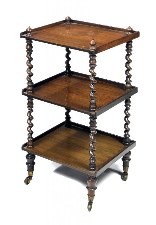 Appraisal: A VICTORIAN ROSEWOOD WHATNOT of three tiers with turned finials