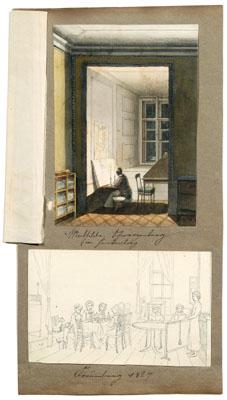 Appraisal: Two Viennese watercolors evening room interior with figure reading a