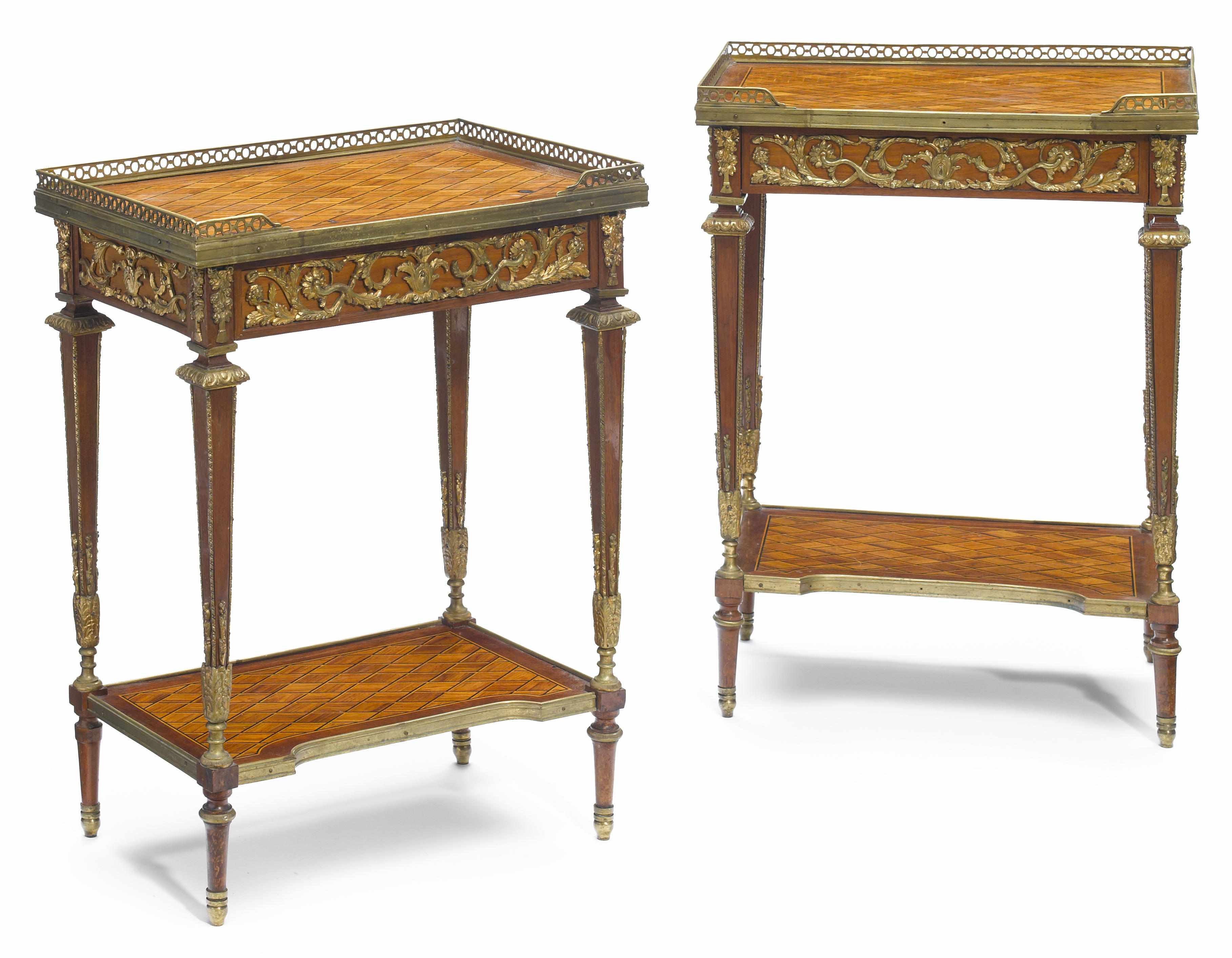 Appraisal: A pair of Louis XVI style gilt bronze mounted parquetry