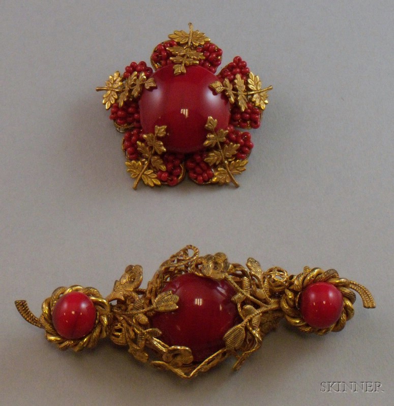 Appraisal: Two Vintage Miriam Haskell Costume Brooches s- s both signed