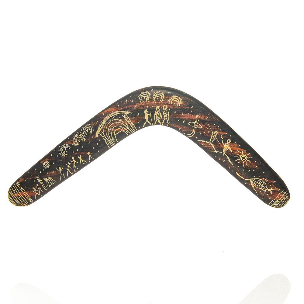 Appraisal: AUSTRALIAN BOOMERANG WITH TRIBAL ART WORK Hand decorated with hunting