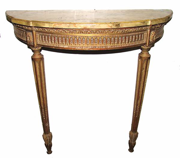 Appraisal: A Louis XVI style demilune console with faux marble top