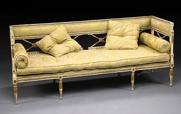 Appraisal: An Italian Neoclassical parcel gilt and paint decorated sofa fourth