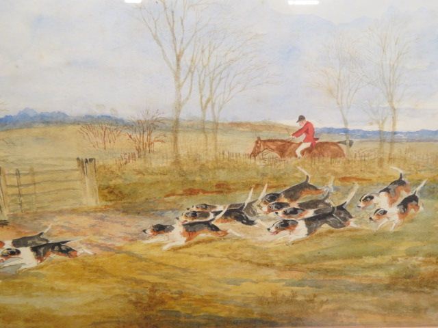 Appraisal: Sylvester Martin watercolor gouache Fox Hunt Scene signed dated well