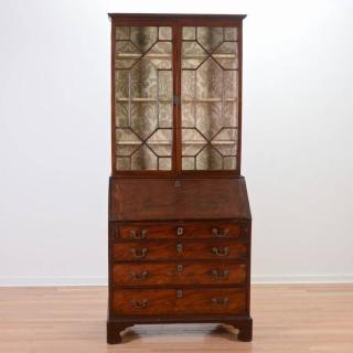 Appraisal: George III mahogany slant front secretary bookcase th th c