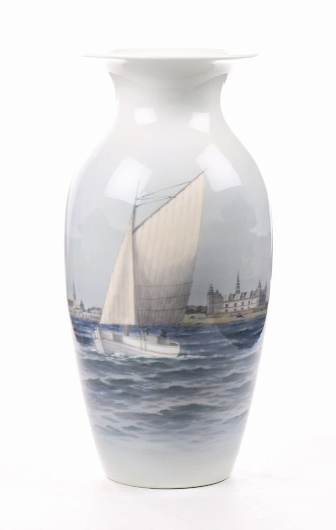 Appraisal: Royal Copenhagen porcelain yachting vase with meandering image of boats