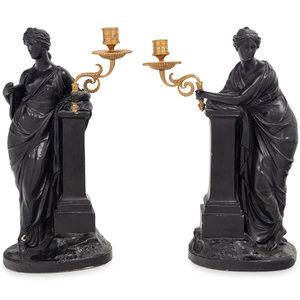 Appraisal: A Pair of Composition Figural Candlesticks After Humphrey Hopper British