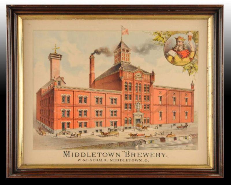 Appraisal: Paper Litho Middletown Brewery Sign Description Framed under glass Nice