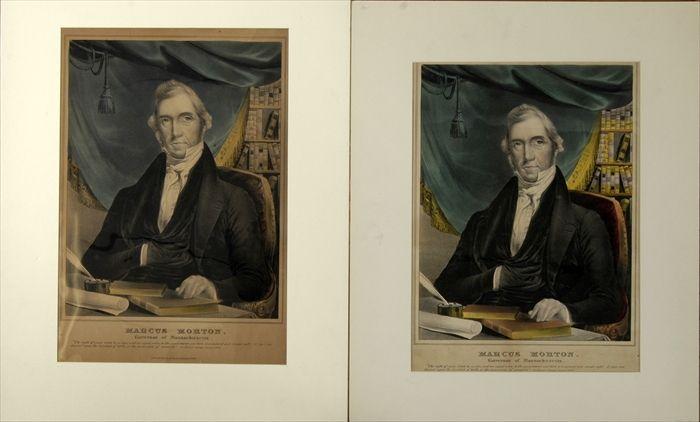 Appraisal: Currier and Ives - Two Portraits of Marcus Morton Hand-colored