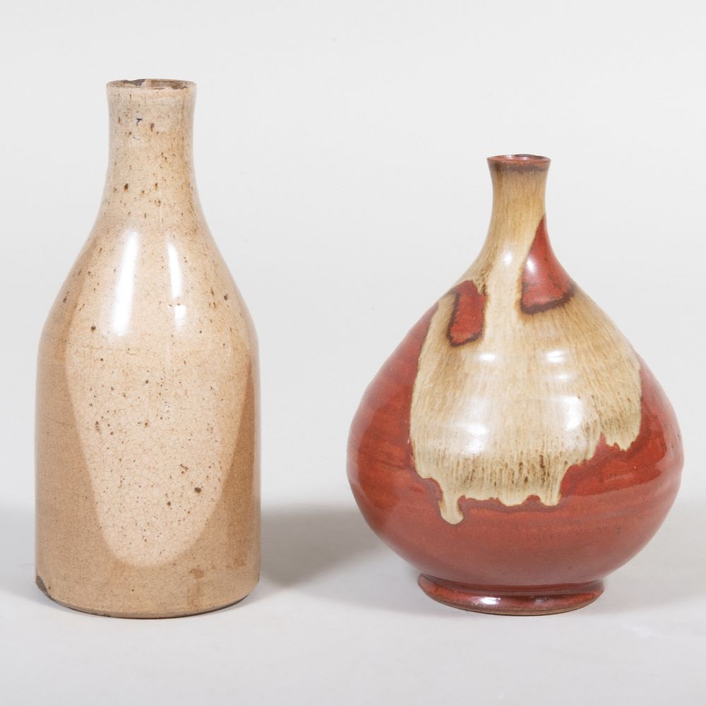 Appraisal: Two Japanese Glazed Earthenware Vases in high Condition The taller