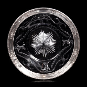 Appraisal: An American Silver Mounted Etched Glass Tray Height x diameter