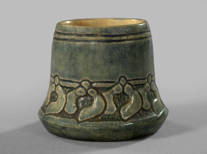 Appraisal: Rare Early Newcomb College High-Glaze Pottery Match Holder in Catkins