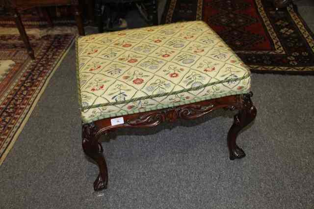 Appraisal: A VICTORIAN SQUARE FOOT STOOL with re-upholstered top having a