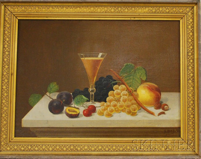 Appraisal: American School th Century Still Life with Fruit and Wine