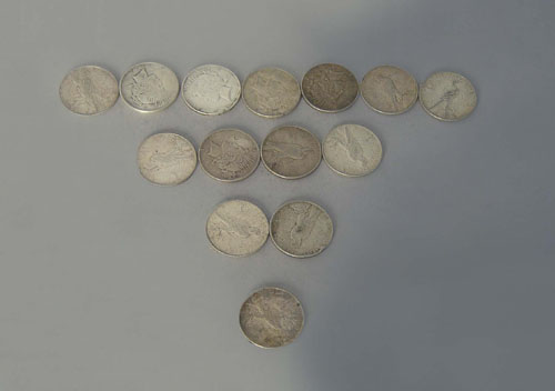 Appraisal: Fourteen Peace D silver dollars - - Provenance Collection of