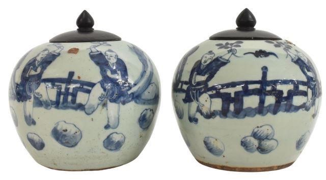 Appraisal: lot of Chinese blue and white porcelain lidded melon jars