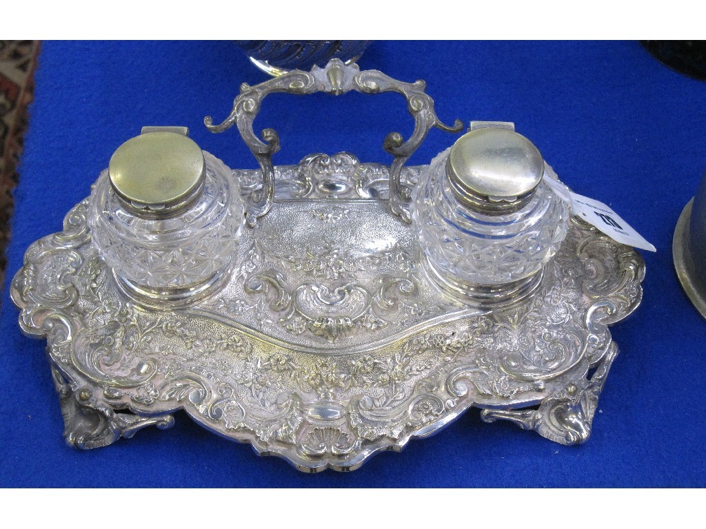 Appraisal: Victorian silver plate inkstand