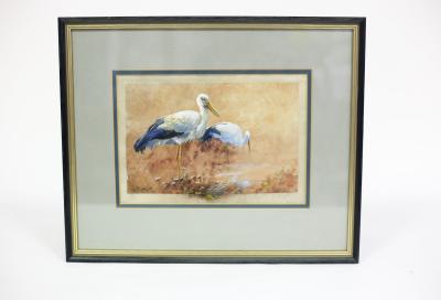 Appraisal: William E Powell - Study of Two Storks signed and