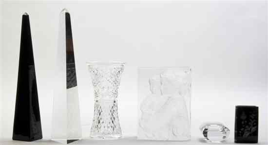 Appraisal: A Collection of Six Glass Articles comprising two obelisks one