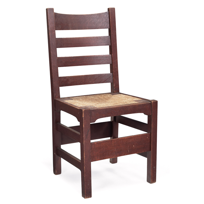 Appraisal: Gustav Stickley dining chair four rung ladder-back over a notched