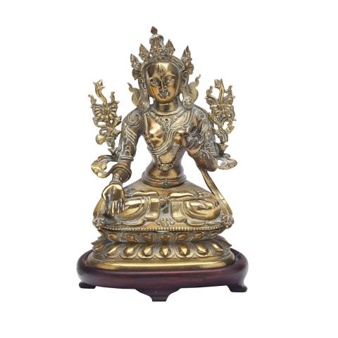 Appraisal: Gilt Bronze Figure of Tara Tibet th Century Flanked on