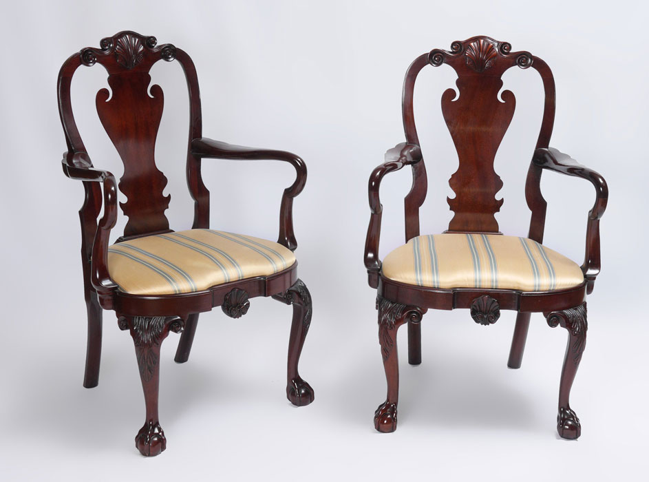 Appraisal: PAIR KINDEL FURNITURE WINTERTHUR COLLECTION QUEEN ANNE ARMCHAIRS A fine