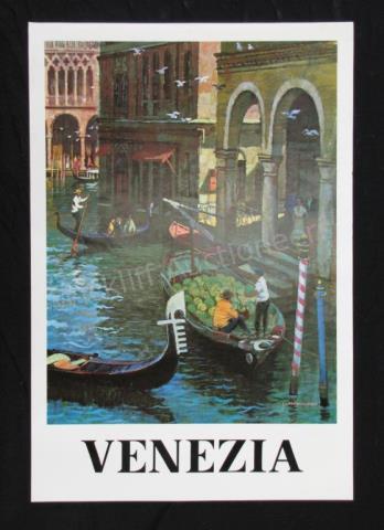 Appraisal: A vintage s travel poster Venezia Venice depicting gondoliers artist