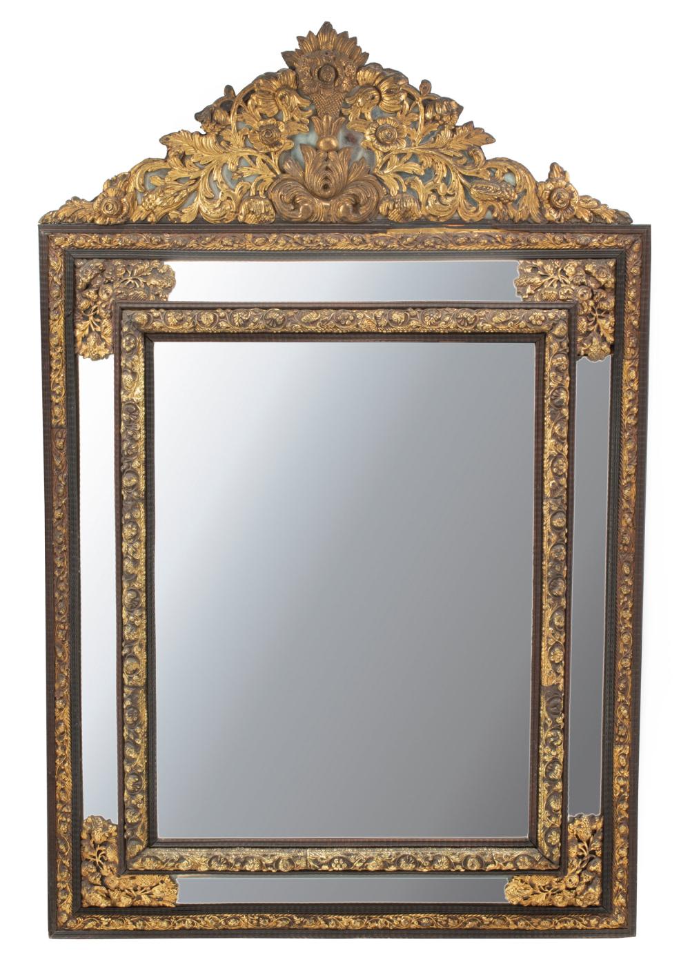 Appraisal: Antique Regence-Style Gilded Repousse Cushion Mirror floral surround and crest