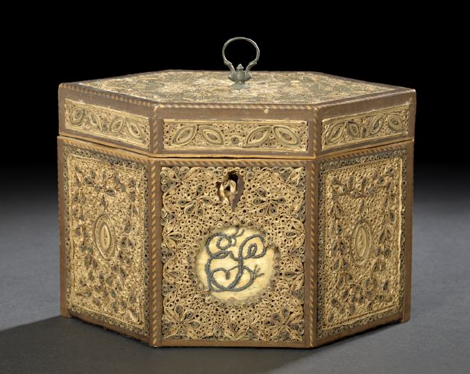 Appraisal: Good Georgian Parcel-Gilt Quillwork Tea Box fourth quarter th century