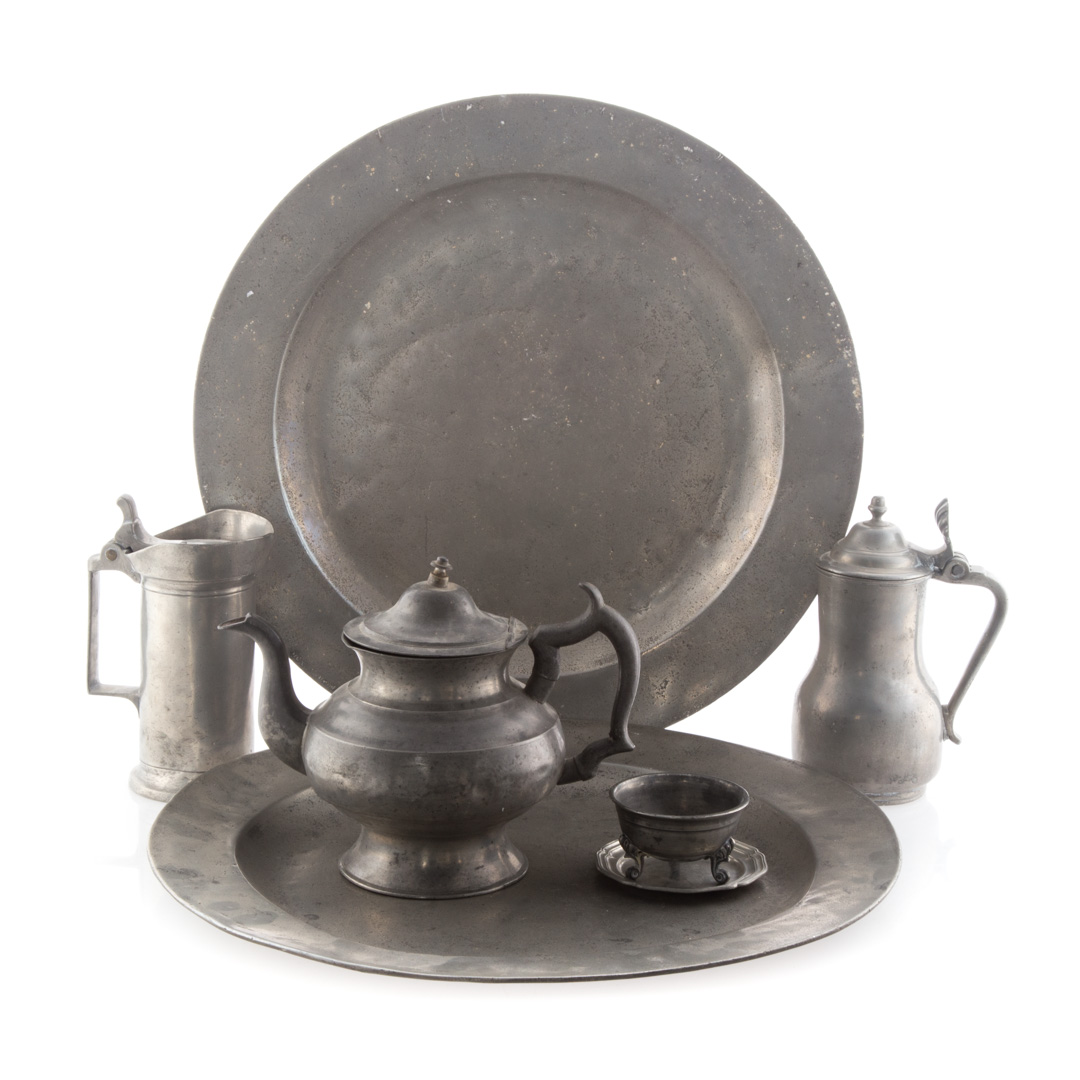 Appraisal: Seven pewter objects th and th centuries including two chargers