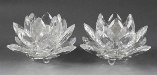 Appraisal: Pair of Swarovski crystal floral-form candleholders acid etch mark in