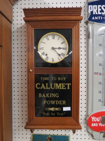 Appraisal: Mahogany Advertising Wall Clock Time to Buy Calumet Baking Powder